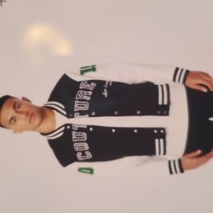 Couture Applique Varsity Bomber in Black